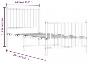 fekete fém ágykeret fej- és lábtámlával 80 x 200 cm