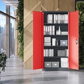 Fém iratszekrény JAN H, 900 x 1950 x 400 mm, antracit-piros