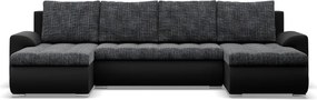 Tokio U alakú sarokkanapé, 3 ágyneműtartóval, fonott + műbőr, univerzális oldal, szürke - fekete