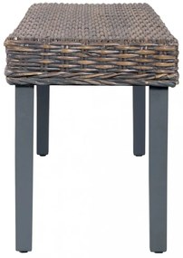 szürke természetes kubu rattan és tömör mahagóni fa pad 110 cm