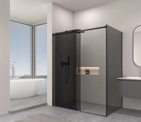 Erga Lynn, tolóajtós zuhanykabin 140 (ajtó) x 120 (fal) x 195 cm, 8mm szürke üveg, fekete profil, ERG-V02-LYNN-D140G120-GR-BK