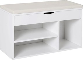 HOMCOM Cipőpad Fejjel, Modern Előtér Cipő Tároló Pad Fiókkal, Nyitott Polcokkal és 1 Párnázott Üléssel, 80x30x47cm | Aosom