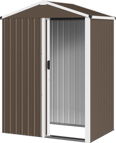 Outsunny fém kerti tároló — 1,18 m² (136 × 87 × 179 cm), tolóajtó, lejtős tető, kesztyűvel, barna | Aosom