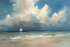 Fotótapéta Flizelina Tájkép Tenger Hullámok Tengerpart Hajó Vitorlás 254x184 ragasztó