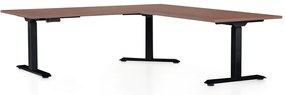 OfficeTech Angle állítható magasságú asztal, 180 + 120 cm, fekete alap, dió
