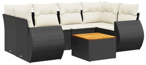7 részes fekete polyrattan kerti ülőgarnitúra párnával