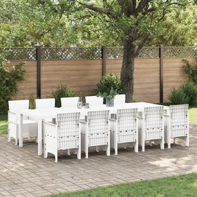 11 Darabos Kert Étkezőszett Fehér Poli Rattan, Kert Asztal Fehér 150x100x73 cm Poli Rattan, Kert Székek 2 db Fehér Poli Rattan, Kert Székek 4 db Fehér Poli Rattan
