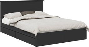 vidaXL Tárolós Ágy fejtámlával fiókkal Fekete 150 x 200 cm Faanyag