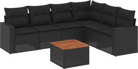 vidaXL 7 részes fekete polyrattan kerti ülőgarnitúra párnával