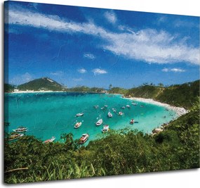 Vászonkép Nyár Hegyek Tó Csónakok Nap 100x80 cm