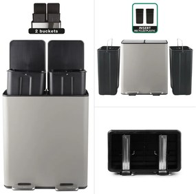 Szürkésbarna acél szelektív pedálos szemetes 2x20 l Aliya – Spirella