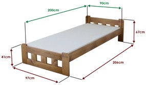 Naomi magasított ágy 90x200 cm, tölgyfa Ágyrács: Lamellás ágyrács, Matrac: Coco Maxi 20 cm matrac