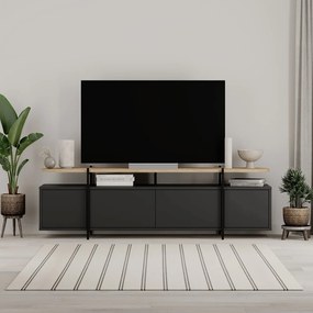 Fekete TV-állvány tölgyfa dekorral 160x48 cm Hinoa – Marckeric