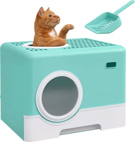 PawHut Macska Alomtálca - Állat WC, Kivehető Tálca, 2 Ajtó, Fő Bejárat és Felső Kijárat 52x41x38.5 cm Zöld | Aosom