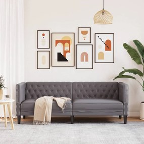 3 személyes szürke műbőr Chesterfield kanapé