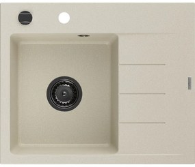 Mexen Ben gránit mosogató 1 medencével, csepegtetővel, bal oldali 600 x 500 mm, bézs, fekete szifon - 6522605000-69-B