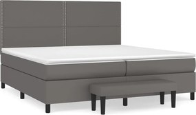 vidaXL szürke műbőr rugós ágy matraccal 200 x 200 cm