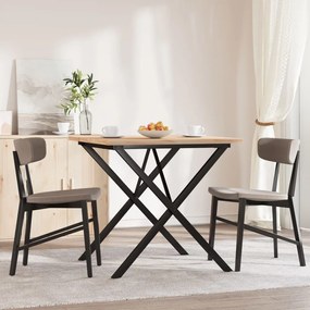 Tömör fenyőfa és acél étkezőasztal X-vázzal 90x90x75,5 cm