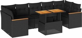 vidaXL 8 részes fekete polyrattan akácfa kerti ülőgarnitúra párnákkal