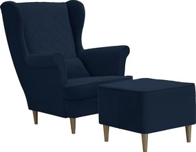 Skandináv szárnyas fotel lábtartóval CLEO Sötétkék