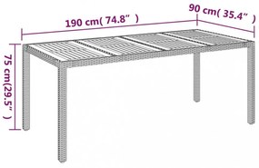 fekete polyrattan falapos kerti asztal 190 x 90 x 75 cm