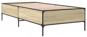 sonoma tölgyszínű szerelt fa és fém ágykeret 100 x 200 cm