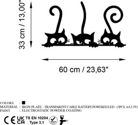 Cats fém dekorvilágítás, 33×60 cm