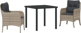 vidaXL Kert étkező szett párnával 3 pcs Világosszürke polirattan