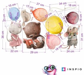 INSPIO Falmatrica az ágy fölé - Állatok lufikkal pasztell színekben