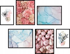 6 db-os poszter szett gyönyörű kompozíciók peonie virágok