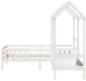fehér tömör fenyőfa ágy és pad szett tetővel 75 x 190 cm