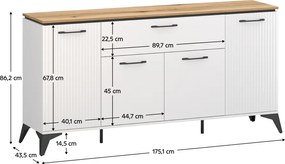 Komód, fehér/evoke tölgy, VELIS 4D1S
