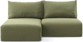 Zöld bársony kinyitható-tárolóhelyes sarokkanapé (bal oldali-heverő résszel) Kalena – Makamii