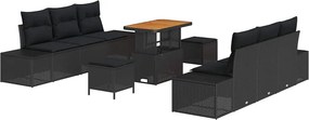 vidaXL Kerti Kanapé Szett párnával tárolóval 9 pcs Fekete Poli rattan