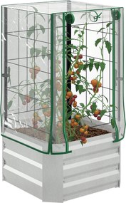 Outsunny Emelt Kertágy Ültetődoboz Trellis-szel, Acél Trellis Ültetőedény, Kert Trellis 53 x 53 x 90 cm Kert Balkonnal Terasszal, Ültető Mászó Növénye
