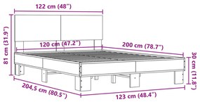 fekete szerelt fa és fém ágykeret 120 x 200 cm