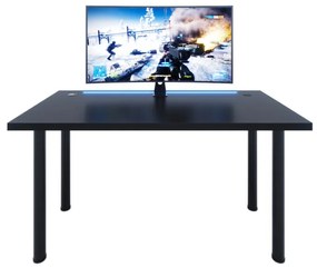 CODE X2 Számítógépasztal + LED, 135x73-76x65, fekete/fekete lábak + USB HUB