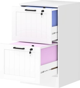 HOMCOM Irodai Fiókos Irattároló Szekrény 2 Fiókkal Zárható Fiókkal A4 és Betűméretű Füzetekhez 40x40x71 cm Fehér | Aosom