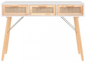 fehér tömör fenyő és természetes rattan tálaló 105x30x75 cm