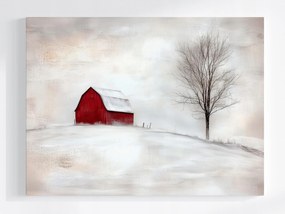 Poszter Kilátás Fa Piros Pajta Tél Üres 80x60