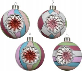 Üveg karácsonyfadísz Színes csillámos Virág karácsonyfára 8cm