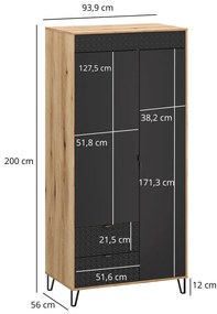 Ruhásszekrény Botones 1 (evoke tölgy + fekete) . Akció -16%. 1116771