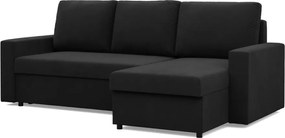 Zeus sarokkanapé, 2 ágyneműtartóval, egyenes kartámasz, szövet anyag, univerzális oldal, bonell töltet, fekete