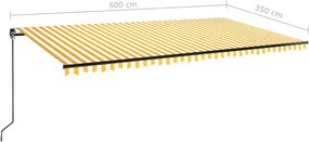 Sárga és fehér kézzel kihúzható napellenző 600 x 350 cm