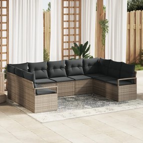 9 darabos Kert Sofa Szett Párnákkal Szürke Poli Rattan, 2 Személyes Kert Sofa Tárolóval és Párnákkal Szürke Poli Rattan