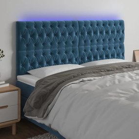sötétkék bársony LED-es fejtámla 200x7x118/128 cm