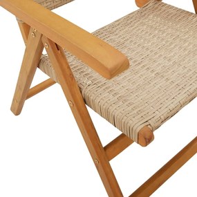 7 részes bézs polyrattan és tömör fa kerti étkezőgarnitúra