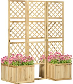 Outsunny Emelt Ágy Foldable Trellisszel, Növényláda Privátszűrővel, 133 x 165 cm Szobaelválasztó 4 Virágládával, Erkélyelválasztó, Fenyőfából, Termész