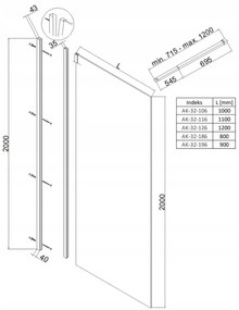 Invena Walk-In, zuhany paraván 80X200cm, 8mm átlátszó üveg, króm profil, INV-AK-32-186-O