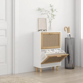 Fehér szerelt fa és természetes rattan cipőszekrény 52x25x80 cm